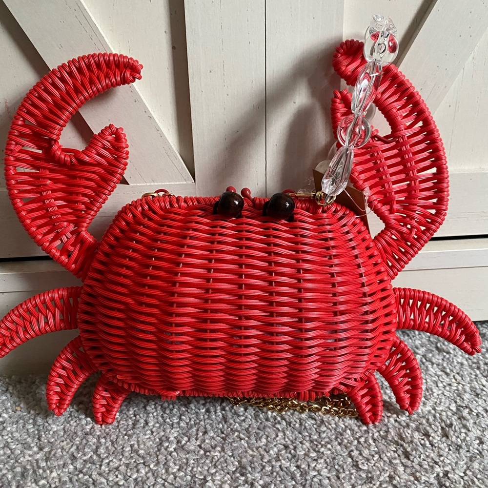 Viral Tiktok Red Wicker Crab Kiss lock bag Purse crossbody beaded handle